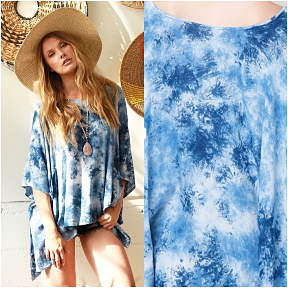 Tie Dye Swim Coverup Tunic Pockets O/S - Picture 2 of 7